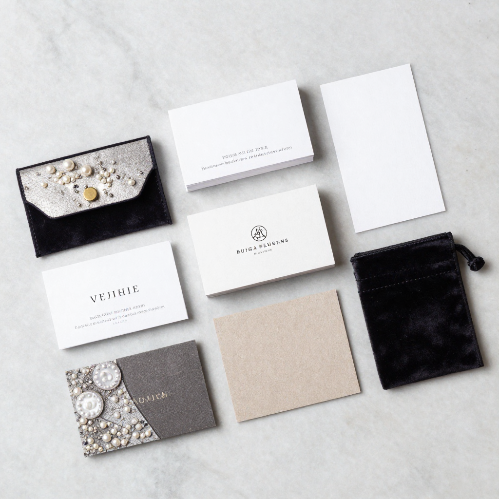 Collection of premium business cards showcasing various finishes and designs